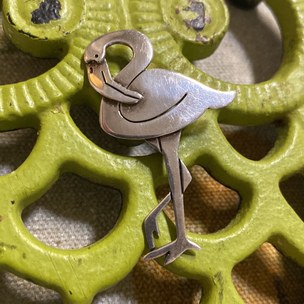 Sterling Silver Flamingo Brooch - Picture 4 of 4